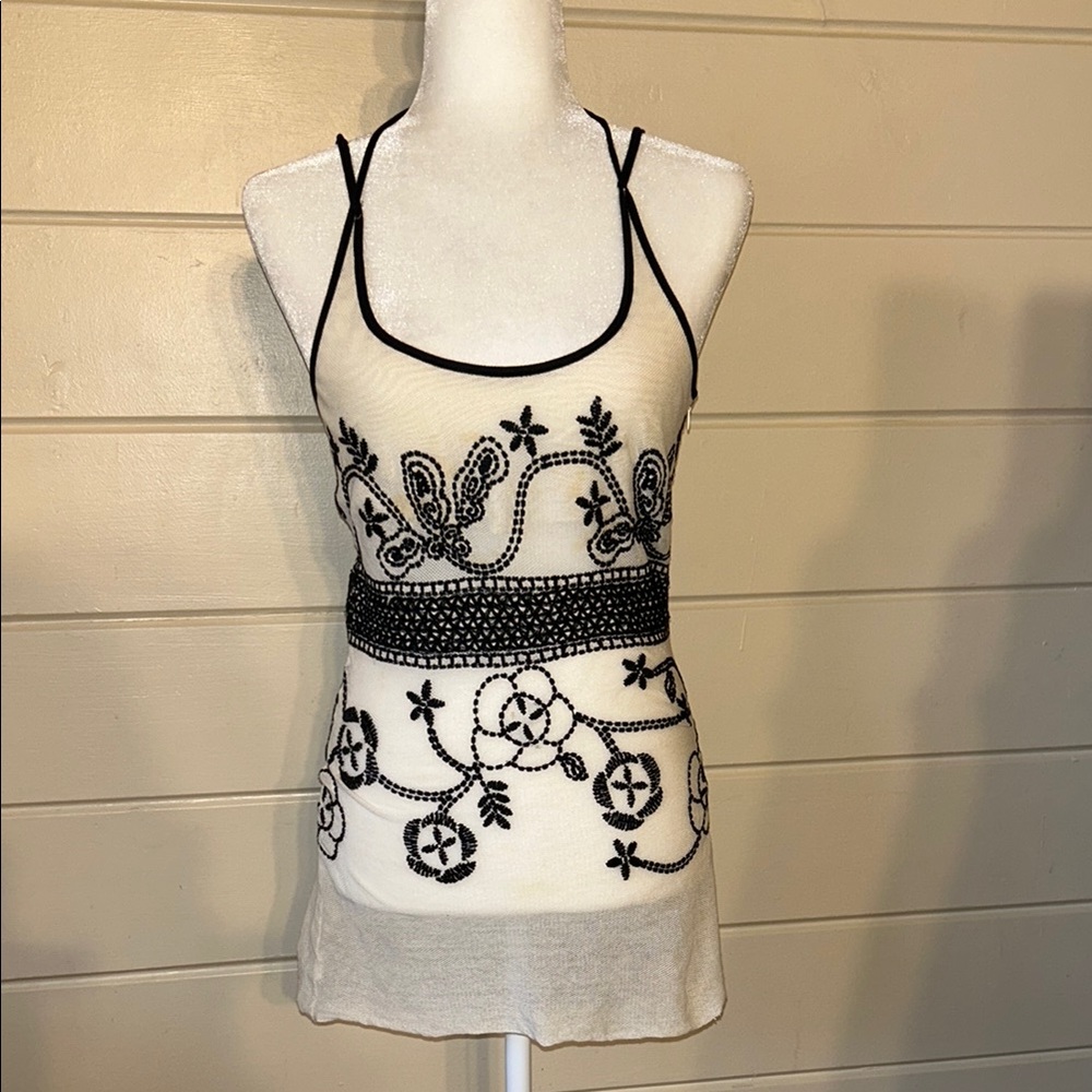 Strenesse Embroidered Sheer Halter Tank Top Size Small
